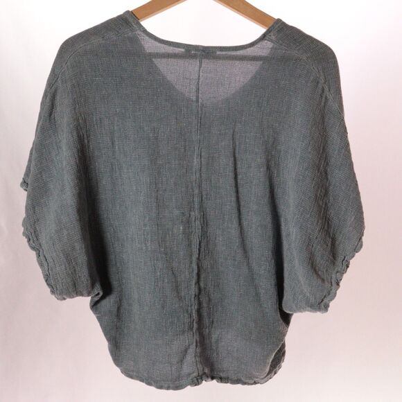 Meo Meli Blouse Top Linen Scoop Neck Italy Gray Boho Dolman Short Sleeve - Picture 4 of 9